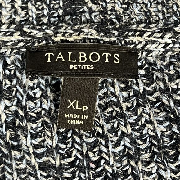 Talbots XL PETITE Marled Blue Gray 100% Cotton Ribbed Knit Open Cardigan Sweater - Picture 8 of 10